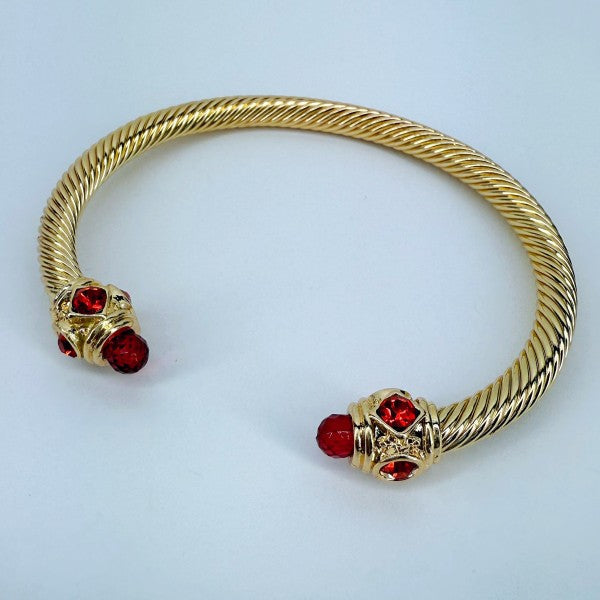 Adjustable Gold Finish Cable Bracelet With Stones