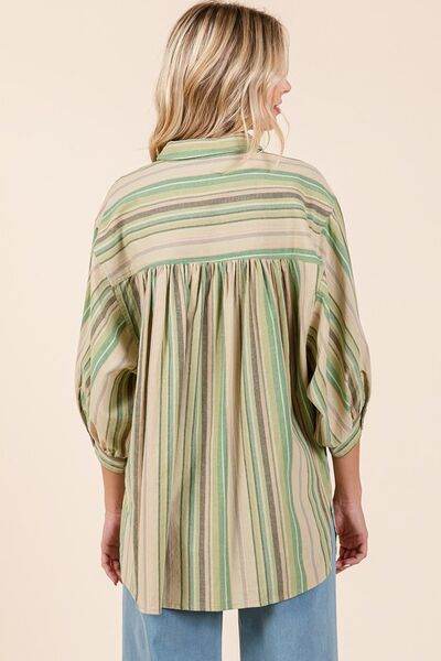Mittoshop Striped Bubble Sleeve Button Down Shirt
