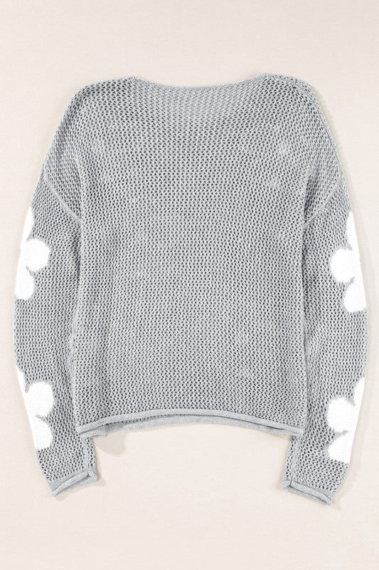Dulce Big Flower Hollowed Knit Drop Shoulder Sweat