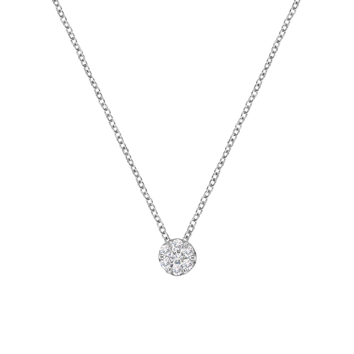 14K White Gold 1/4 Cttw Shared Prong Set Round-Ct Diamond 7 Stone Floral Cluster 18" Pendant Necklace (H-I Color, SI2-I1 Clarity)
