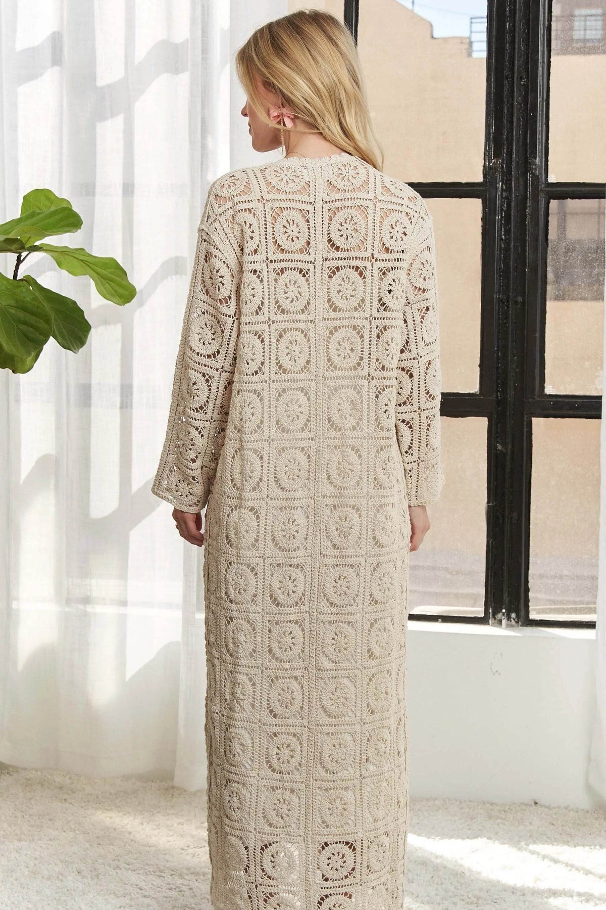 ADORA Long Sleeves Crochet Elastic Cardigan
