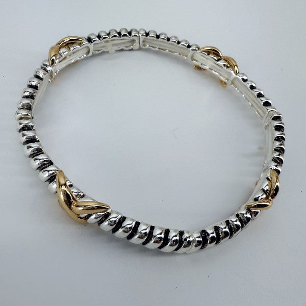 2 Tone or Silver Finish Stretchable Bracelet