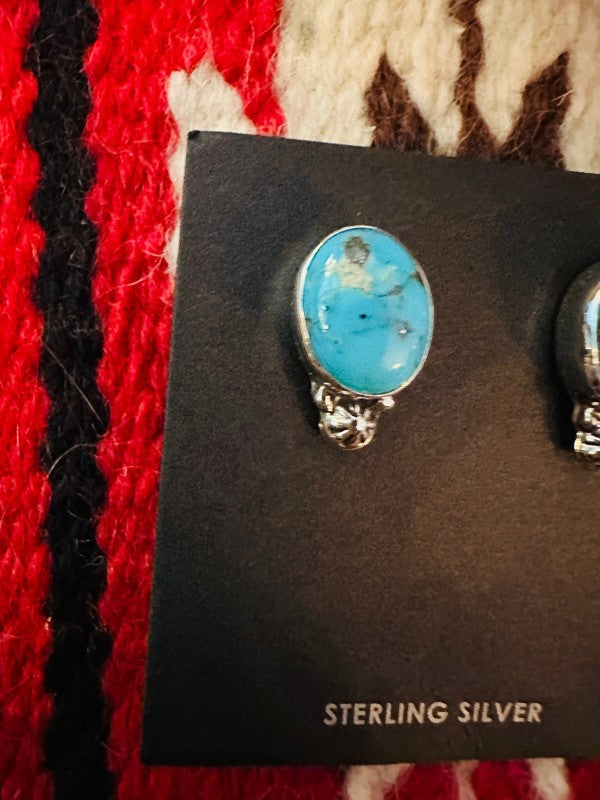 Navajo Sterling Silver & Morenci Turquoise Post Ea
