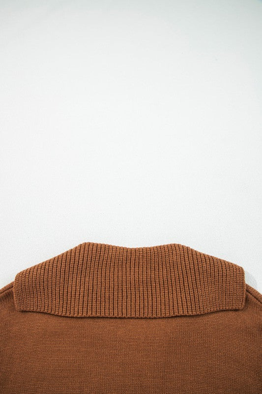 Solid Collared V-Neck Ribbed Edge Sweater