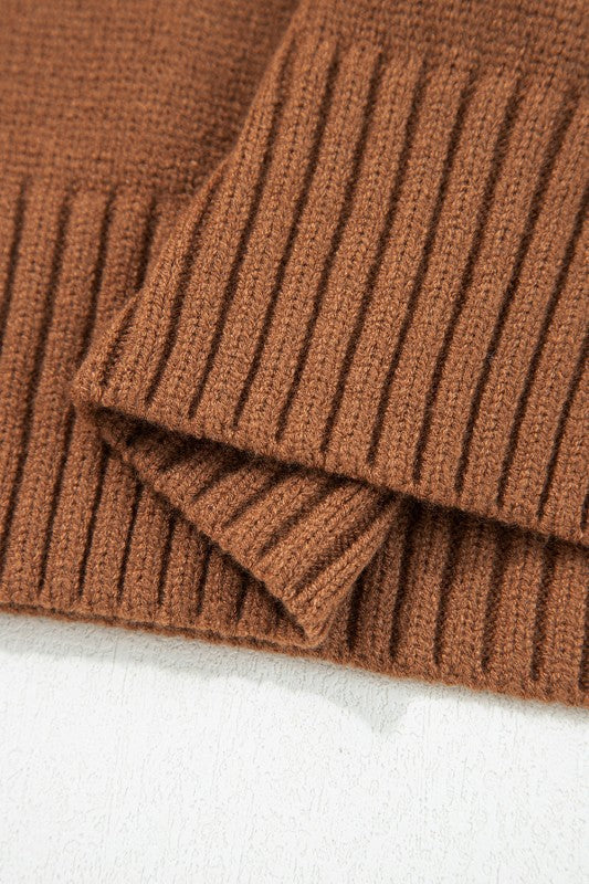 Solid Collared V-Neck Ribbed Edge Sweater