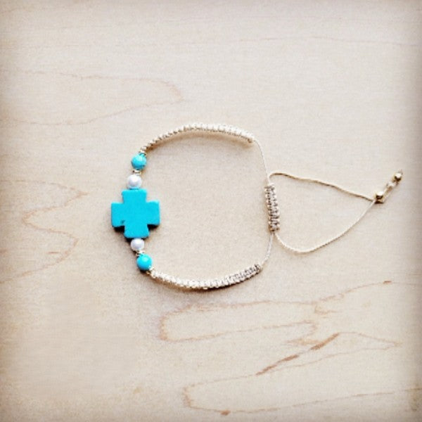 Adjustable Woven Cross Turquoise Braided Bracelet