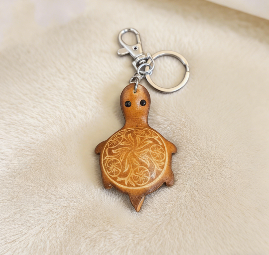 Handmade Little Turtle Leather Keychain