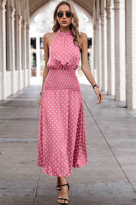 Halter Polka Dot Polka Dot Maxi Dress
