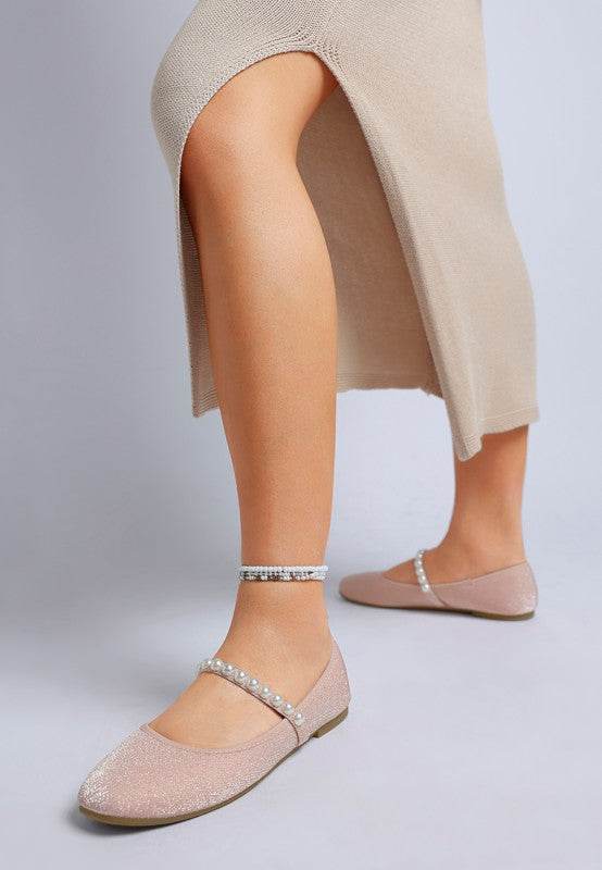 Corphee Pearl Strapped Glitter Ballerinas