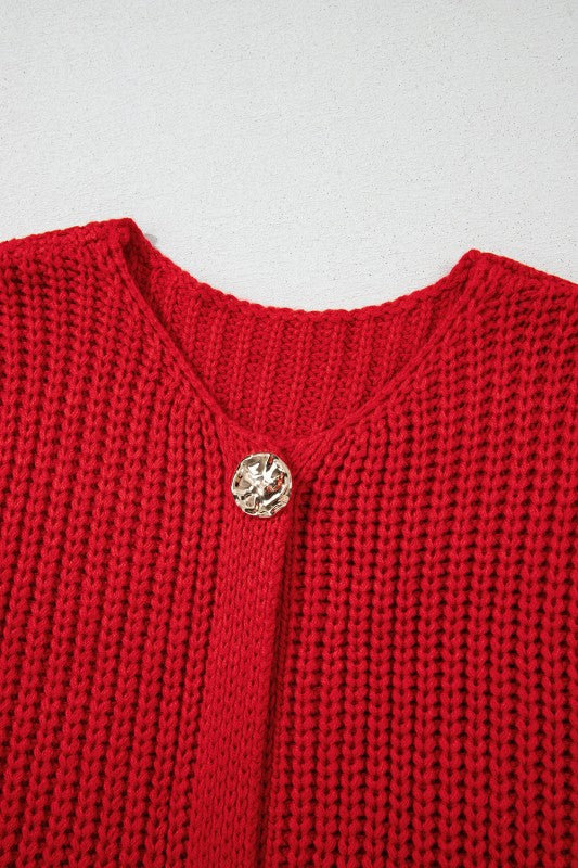 Solid Textured Buttoned Oversized Sweater Vest