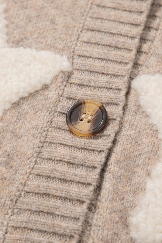 Star Sherpa Textured Buttoned Sweater Cardigan