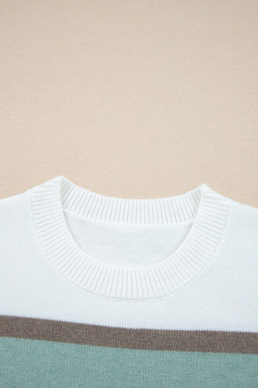 Stripe Colorblock Drop Shoulder Sweater