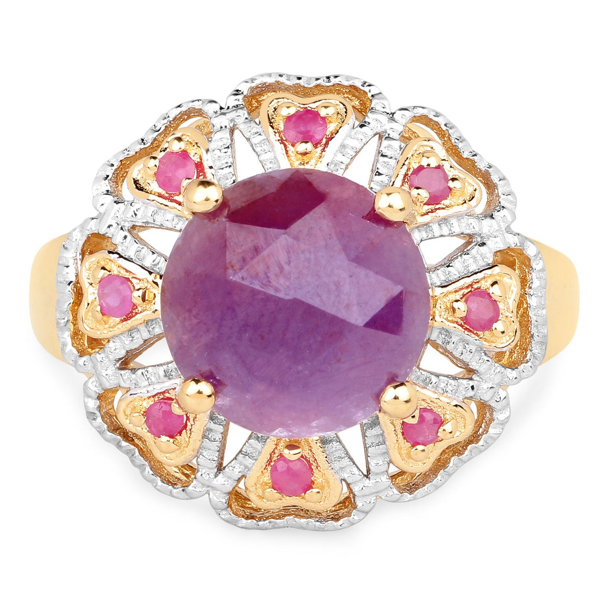 14K Yellow Gold Plated 5.55 Carat Genuine Pink Sapphire & Ruby .925 Sterling Silver Ring