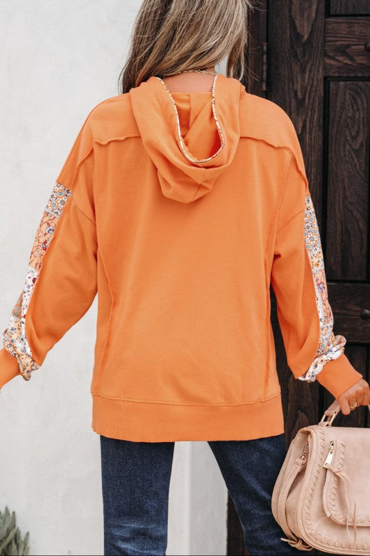 Floral Patchwork Drawstring Hoodie