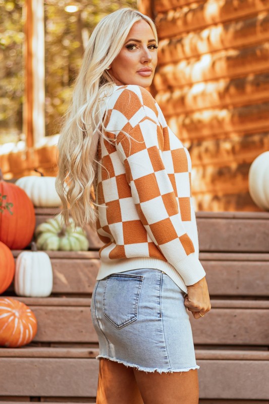 Lila Checkered Kangaroo Pocket Hooded Sweater