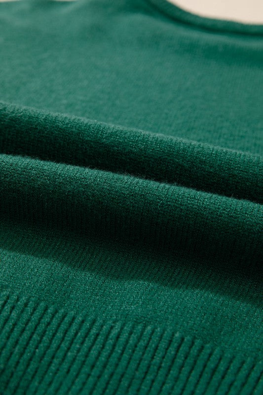 Solid Pearl Drop Shoulder Round Neck Sweater