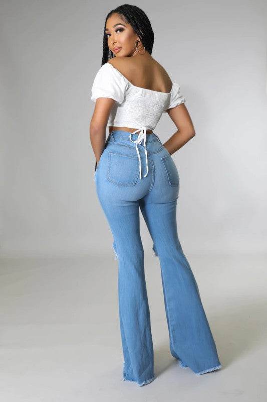 Knee Rip Flare Jean Medium Wash- Inseam 32