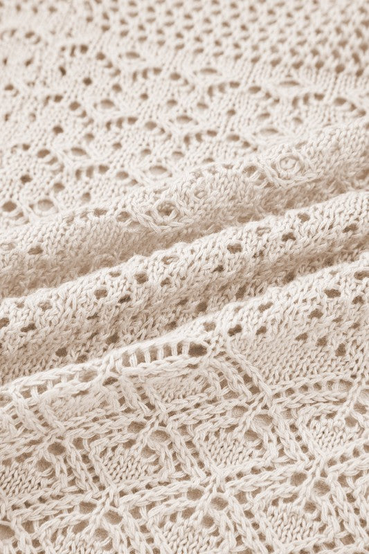 Solid Hollow Knit Open-Front Cardigan