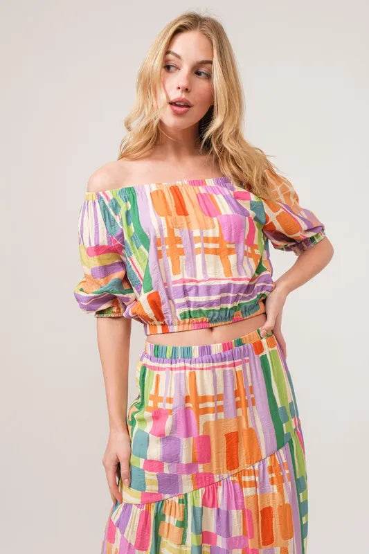 And The Why Asymmetric Geo Printed Tiered Maxi Skirt