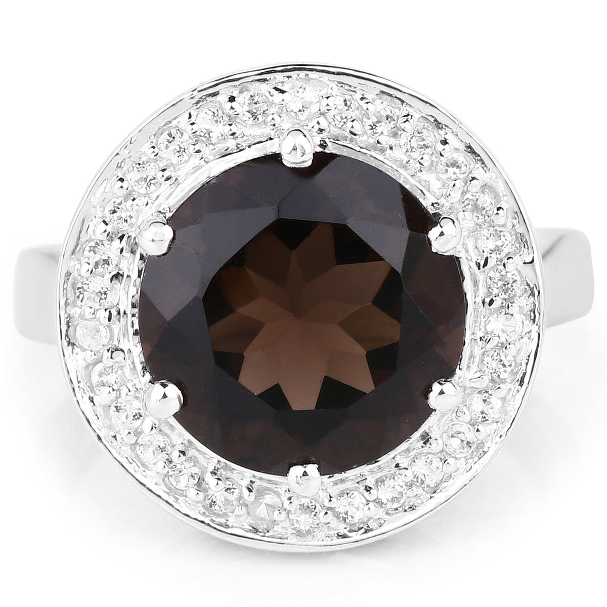 4.52 Carat Genuine Smoky Quartz and White Topaz .925 Sterling Silver Ring