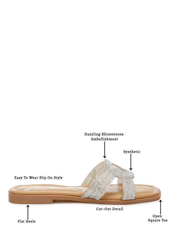 Minople Rhinestones Embellished Flat Sandals