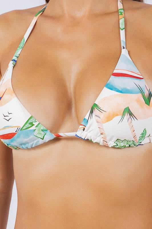 TWO PIECE SCENIC AND FLORAL PRINTS BIKINI