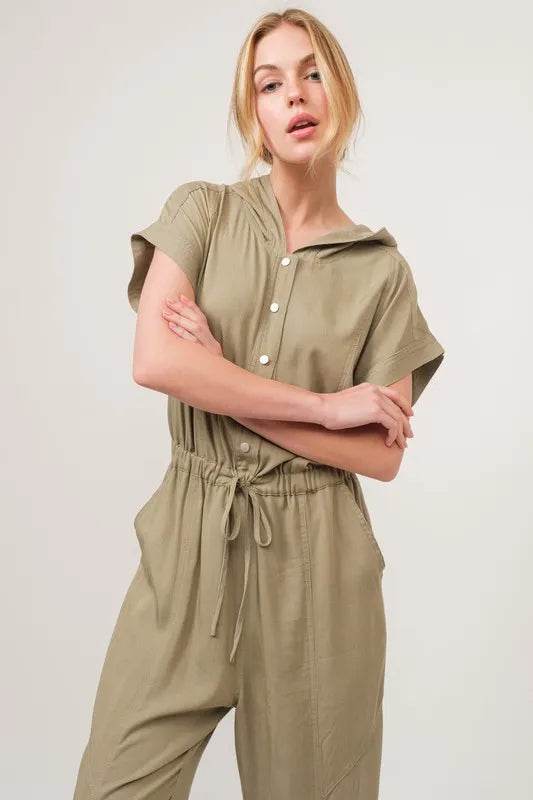 And The Why Washed Short Sleeve Hooded Jumpsuit