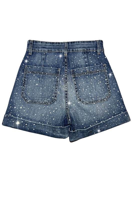 Willow Rhinestone Denim Short Medium Wash