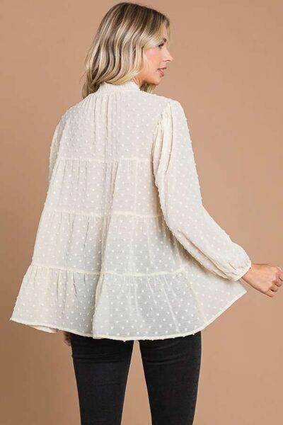 Culture Code Swiss Dot Smocked Blouse - Full Size Mock Neck Top