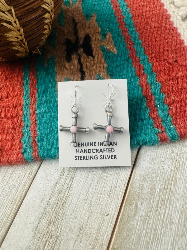 Navajo Sterling Silver & Queen Pink Conch Cross Da