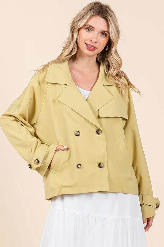 Mittoshop Double Breasted Long Sleeve Trench Coat Jacket