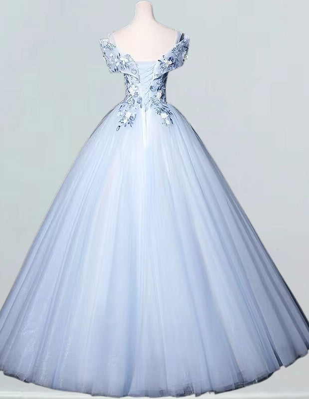 Blue Off-Shoulder Lace Tulle Evening Gown | Women's Prom & Bridesmaid Dress