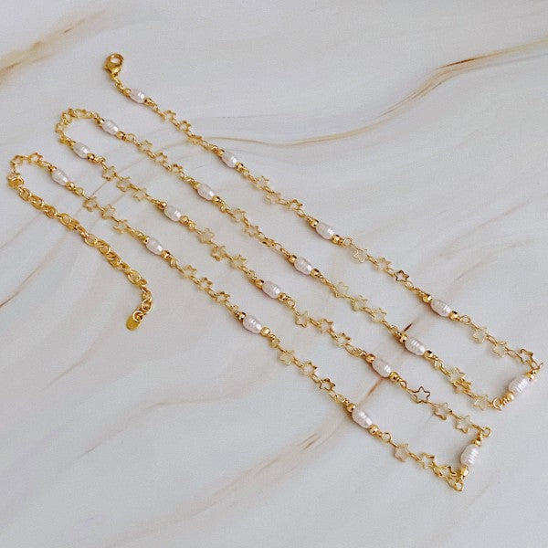 Mini Pearl Mini Star Long Chain Necklace
