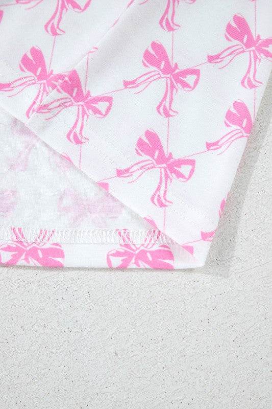 Pink Short Sleeve and Ruffled Shorts Pajama Set
