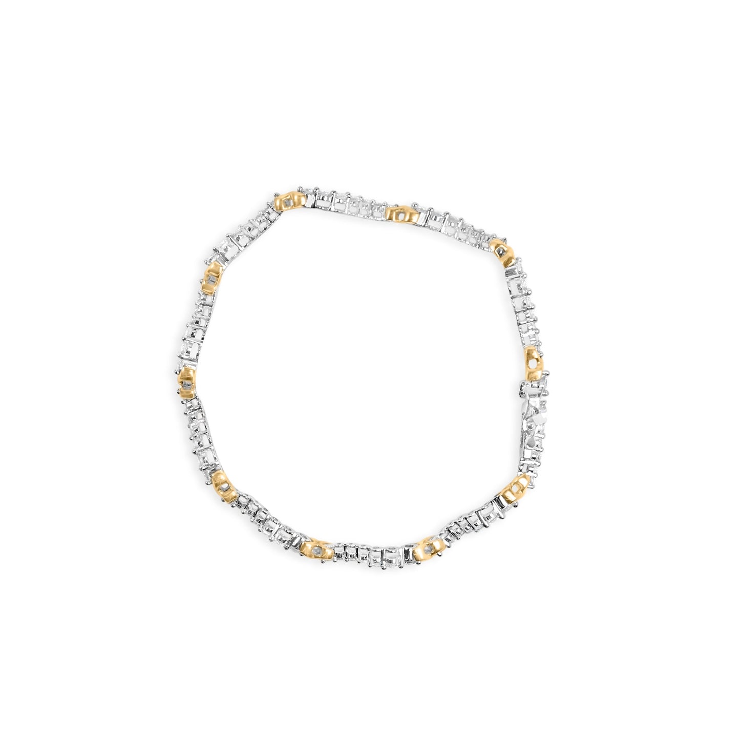 10K Two-Tone 2.00 Cttw Diamond "X" and Wave Link Bracelet (H-I Color, I1-I2 Clarity) - 7" Inches