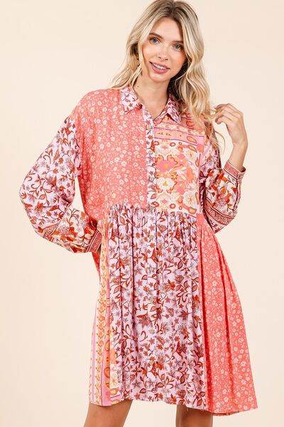 Mittoshop Floral Button Detail Long Sleeve Shirt Dress