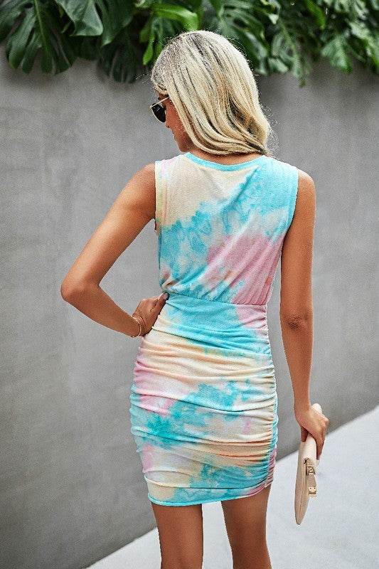 Crew Neck Tie Dye Sleeveless Dress