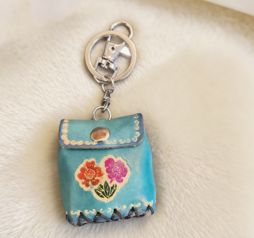 Handmade Leather Mini Coin Pouch Keychain