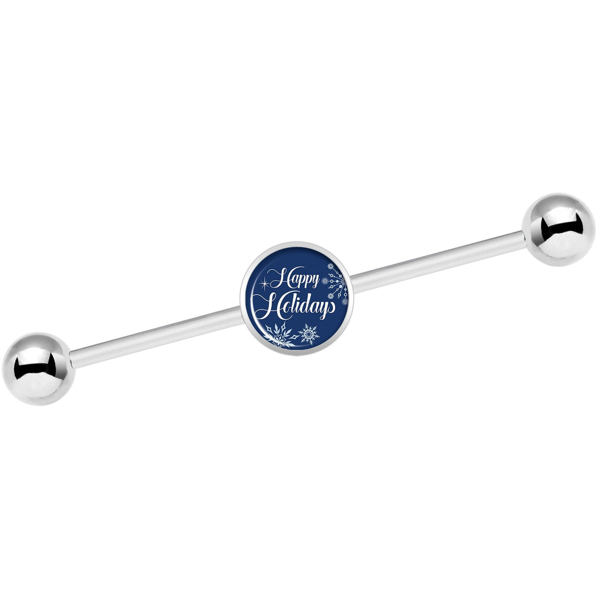 14G Happy Holidays Snowflake Industrial Barbell 37mm