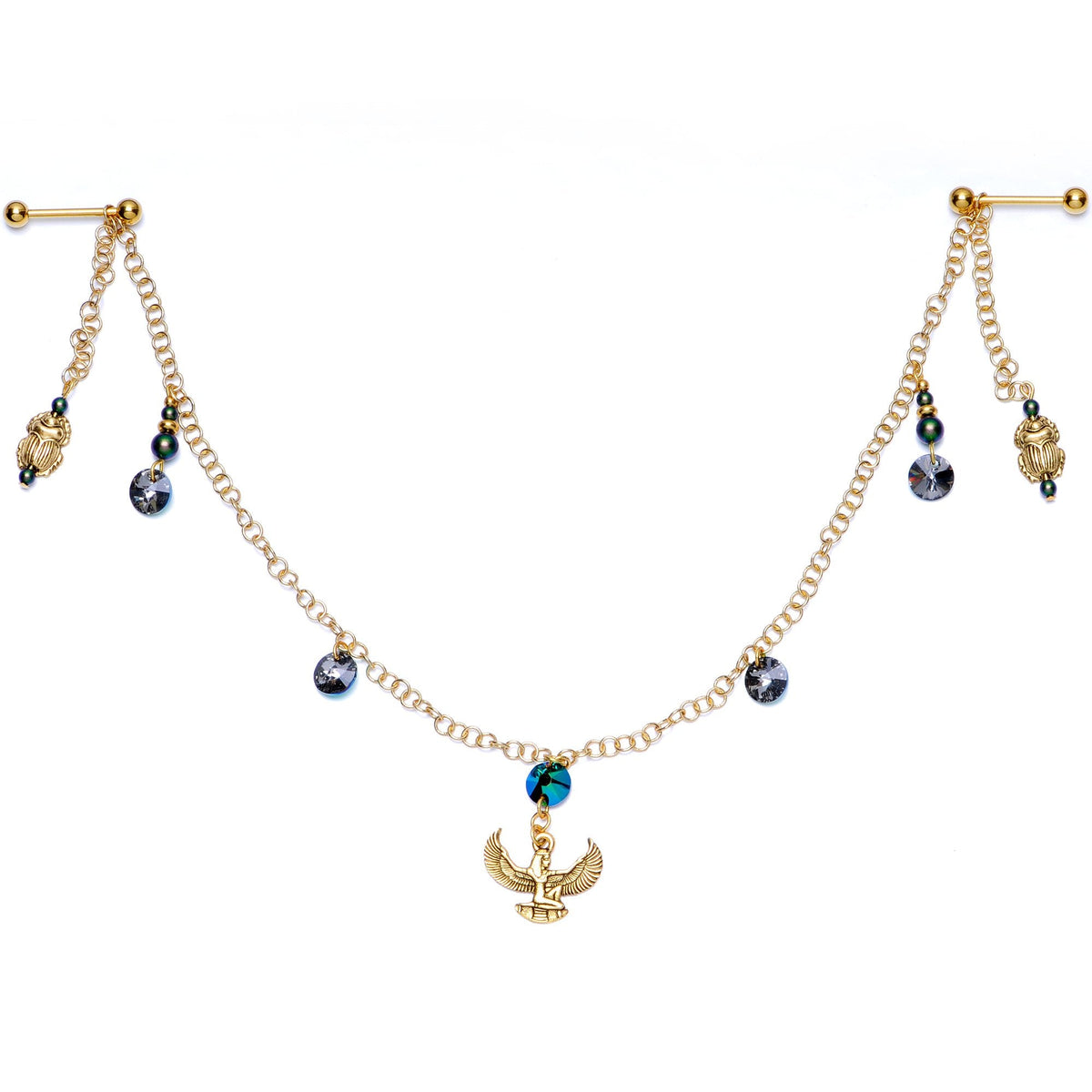 Egyptian Goddess Dangle Nipple Chain Created with Crystals