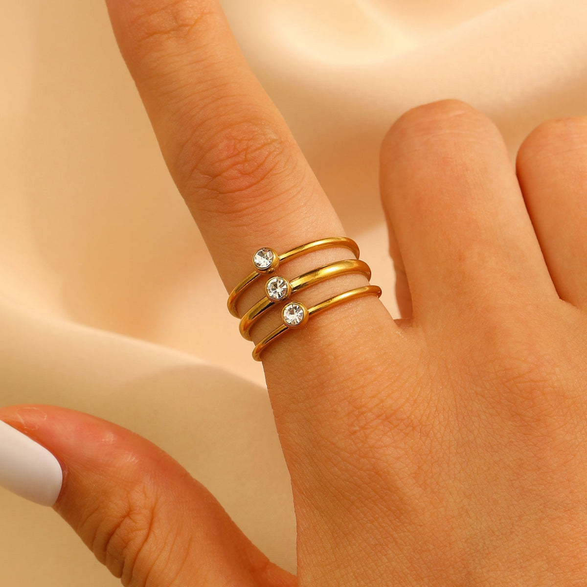 Stainless Steel Zircon Line Ring