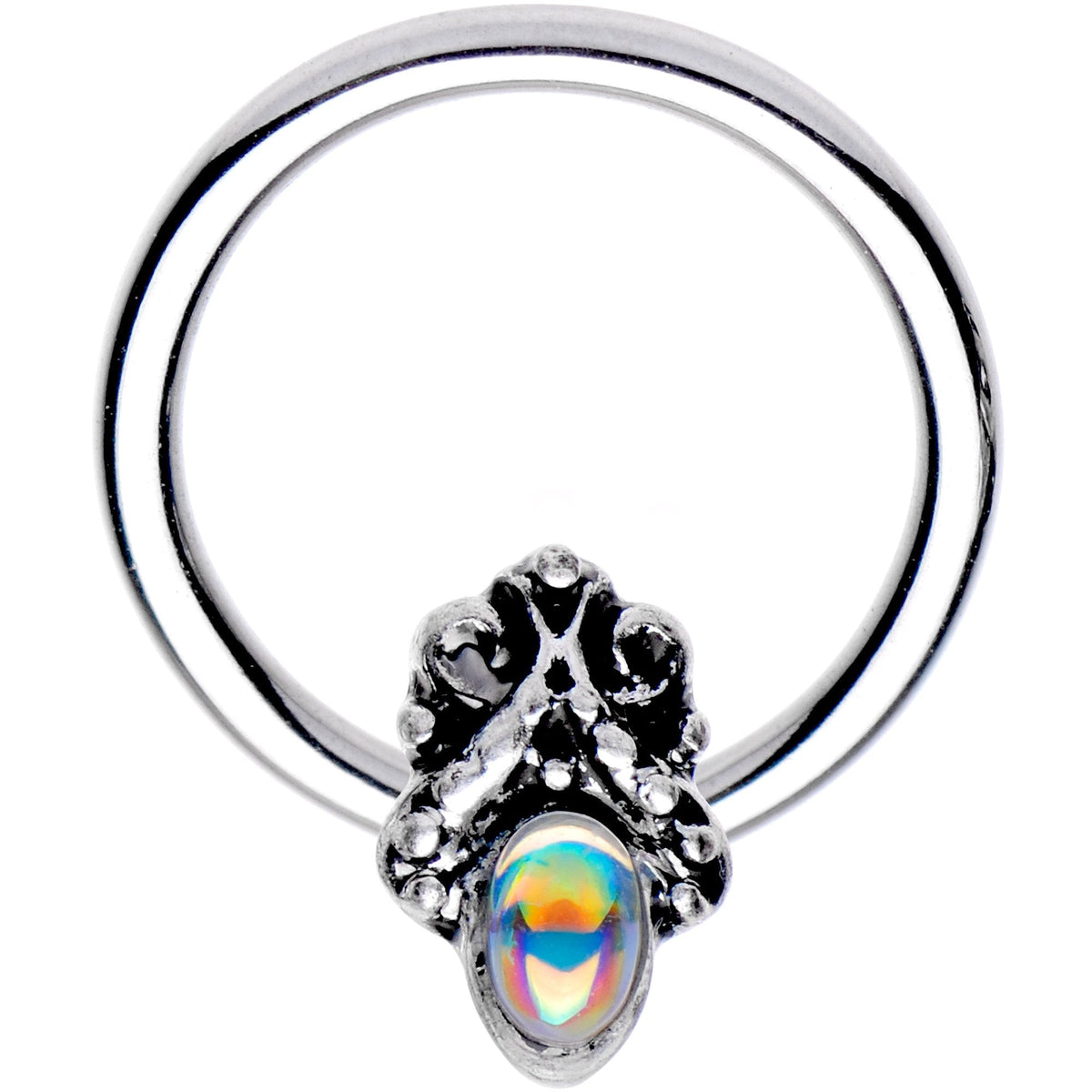 16G 3/8 Aurora Gem Gothic Frame BCR Captive Ring
