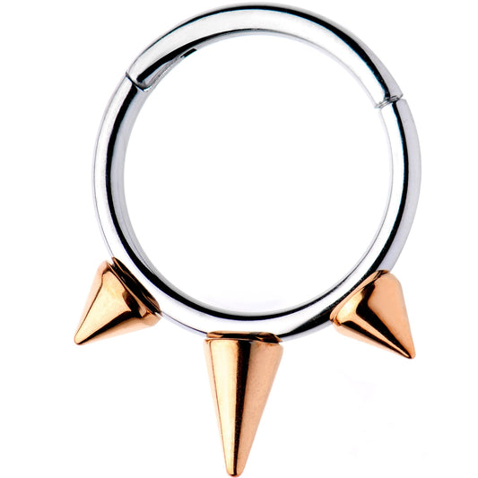 16G 3/8 Rose Gold Tone Spike Punk Hinged Segment Ring