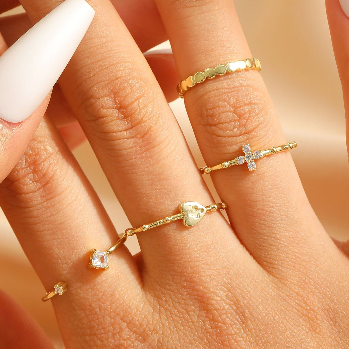 Minimalist Pearl Twist & Wave Ring Set