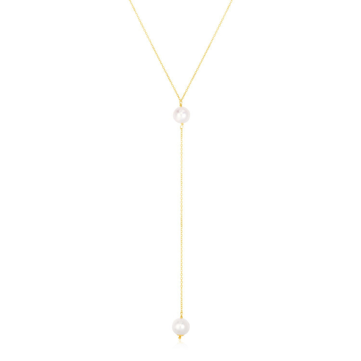 14k Yellow Gold Lariat Necklace with Pearls
