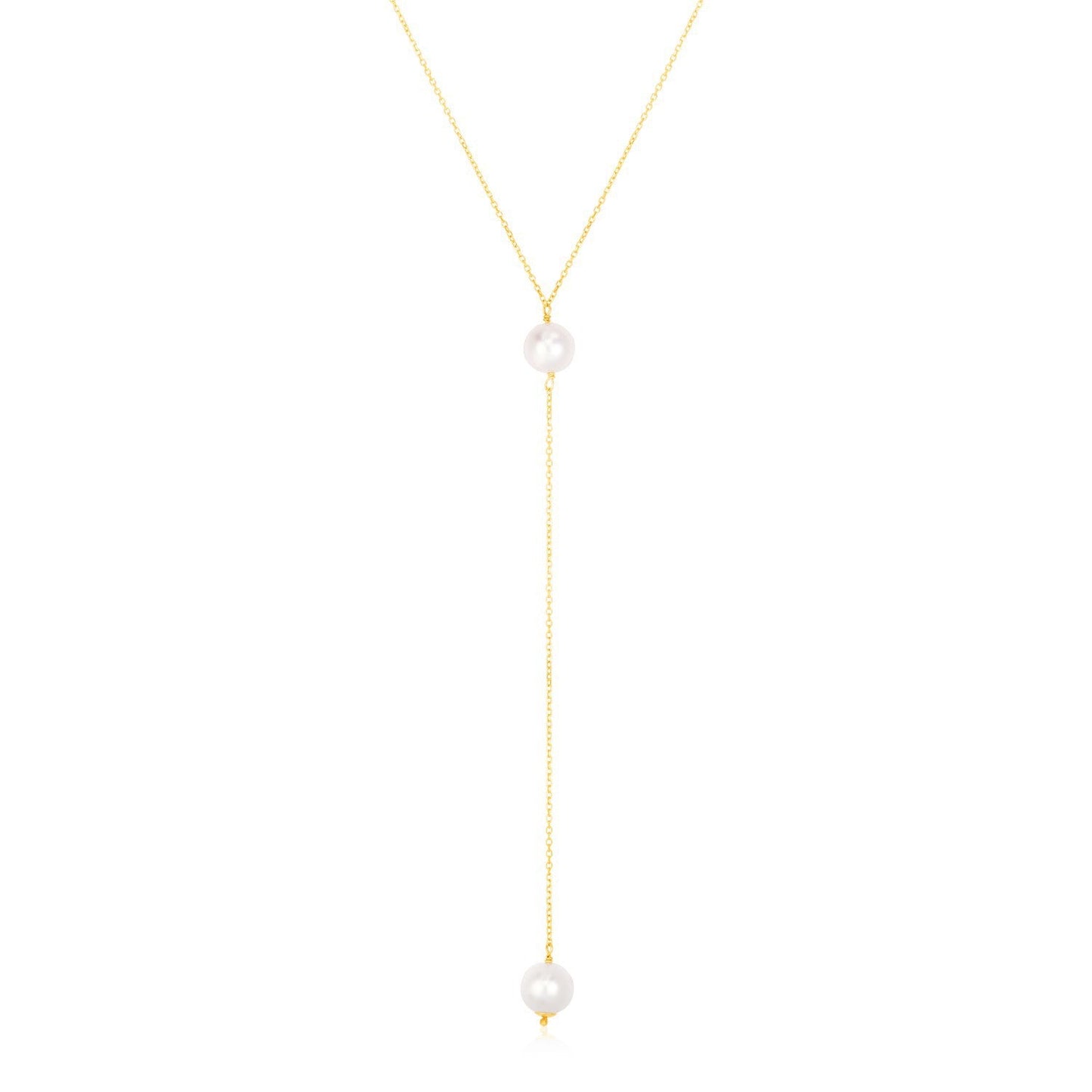 14k Yellow Gold Lariat Necklace with Pearls