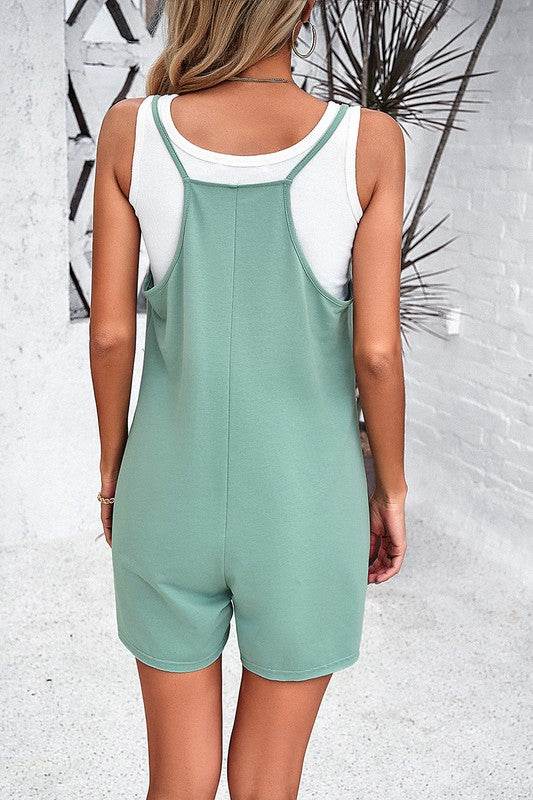 Scoop Neck Spaghetti Straps Loose Fit Solid Romper