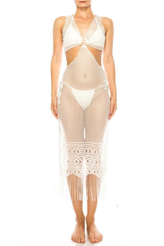 Relaxing Crochet with Tinsel Bottom Mid Cutout Cover Up