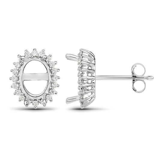0.26 Carat Genuine White Diamond 14K White Gold Semi Mount Earrings - holds 8x6mm Oval Gemstones