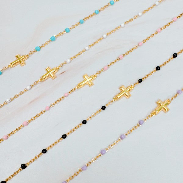 Dainty Color Dots Chain Cross Bracelet